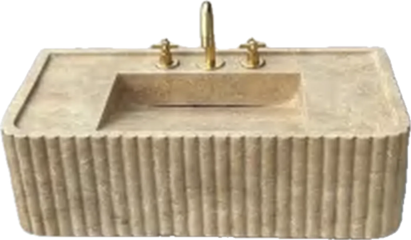 Scanalata Wall Basin, vessel basin in Travertine